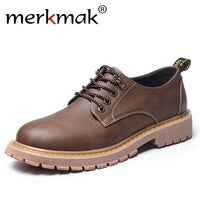 Merkmak New Fashion Italian Men Shoes Luxury Classic Men Leather Shoes Men Oxfords Designer Waterproof Martin Outdoor Footwear