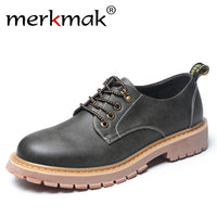 Merkmak New Fashion Italian Men Shoes Luxury Classic Men Leather Shoes Men Oxfords Designer Waterproof Martin Outdoor Footwear